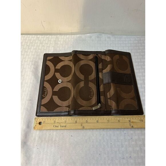 Coach wallet (snap missing) faux leather trifold brown signature 7.5"x4" - Picture 7 of 9